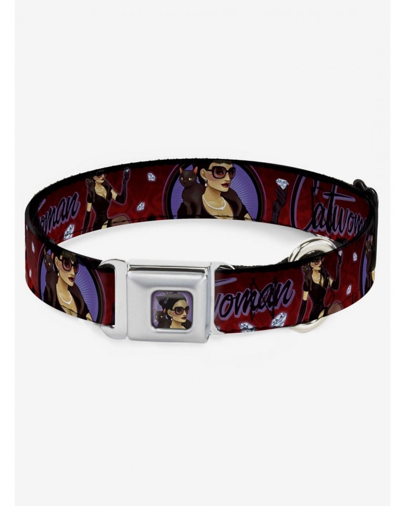 DC Comics Catwoman Bombshell Pose Diamonds Seatbelt Buckle Dog Collar $9.71 Pet Collars