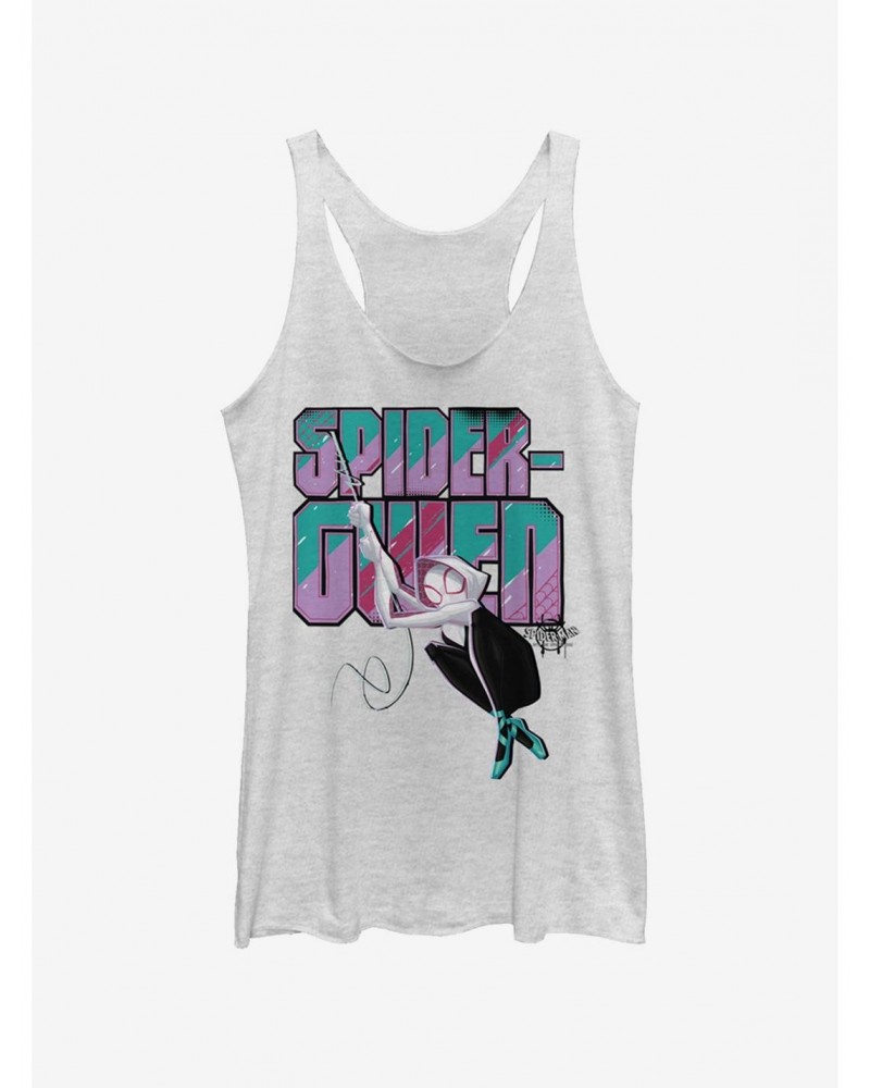 Marvel Spider-Man: Into The Spider-Verse Ghost-Spider Swinging Heather Grey Girls Tank Top $8.70 Tops