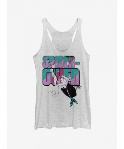 Marvel Spider-Man: Into The Spider-Verse Ghost-Spider Swinging Heather Grey Girls Tank Top $8.70 Tops