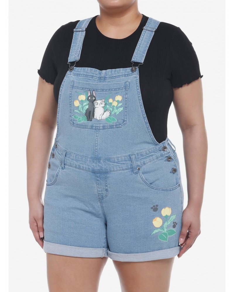 Studio Ghibli Kiki's Delivery Service Jiji & Lily Flower Shortalls Plus Size $18.69 Shortalls