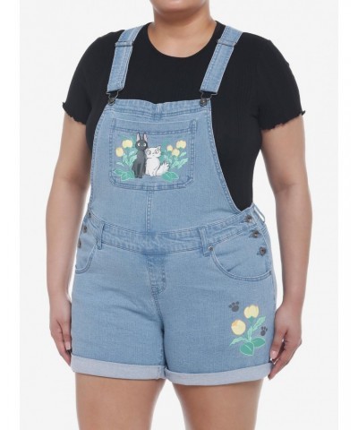 Studio Ghibli Kiki's Delivery Service Jiji & Lily Flower Shortalls Plus Size $18.69 Shortalls