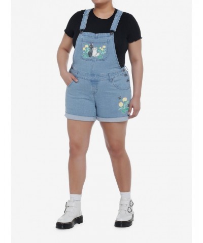 Studio Ghibli Kiki's Delivery Service Jiji & Lily Flower Shortalls Plus Size $18.69 Shortalls