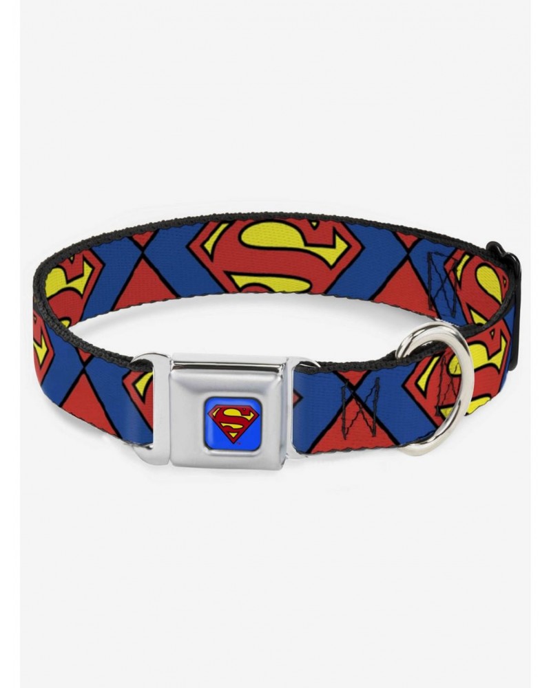 DC Comics Justice League Superman Shield Close Up Blue Red Yellow Seatbelt Buckle Dog Collar $8.96 Pet Collars