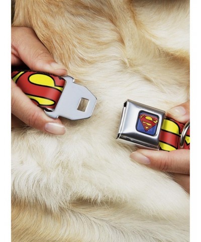 DC Comics Justice League Superman Shield Close Up Blue Red Yellow Seatbelt Buckle Dog Collar $8.96 Pet Collars